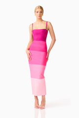 Florava Square Neck Line Gown in Pink Ombre with bodycon silhouette & double knit fabrication posed shot