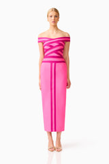 Florava Off Shoulder Midi Dress in Pink Ombre front shot