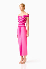 Florava Off Shoulder Midi Dress in Pink Ombre side shot