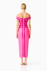 Florava Off Shoulder Midi Dress in Pink Ombre back shot