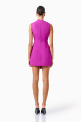 Lioris Mini Dress in Purple sleeveless asymmetric zip up back shot