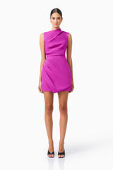 Lioris Assmmetric Mini Dress in Purple asymmetric one shoulder front shot