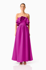 Lioris Ruffled Gown in Purple strapless straight neckline front shot