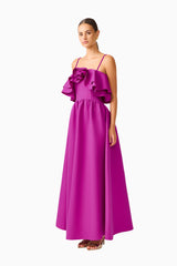 Lioris Ruffled Gown in Purple strapless straight neckline side shot