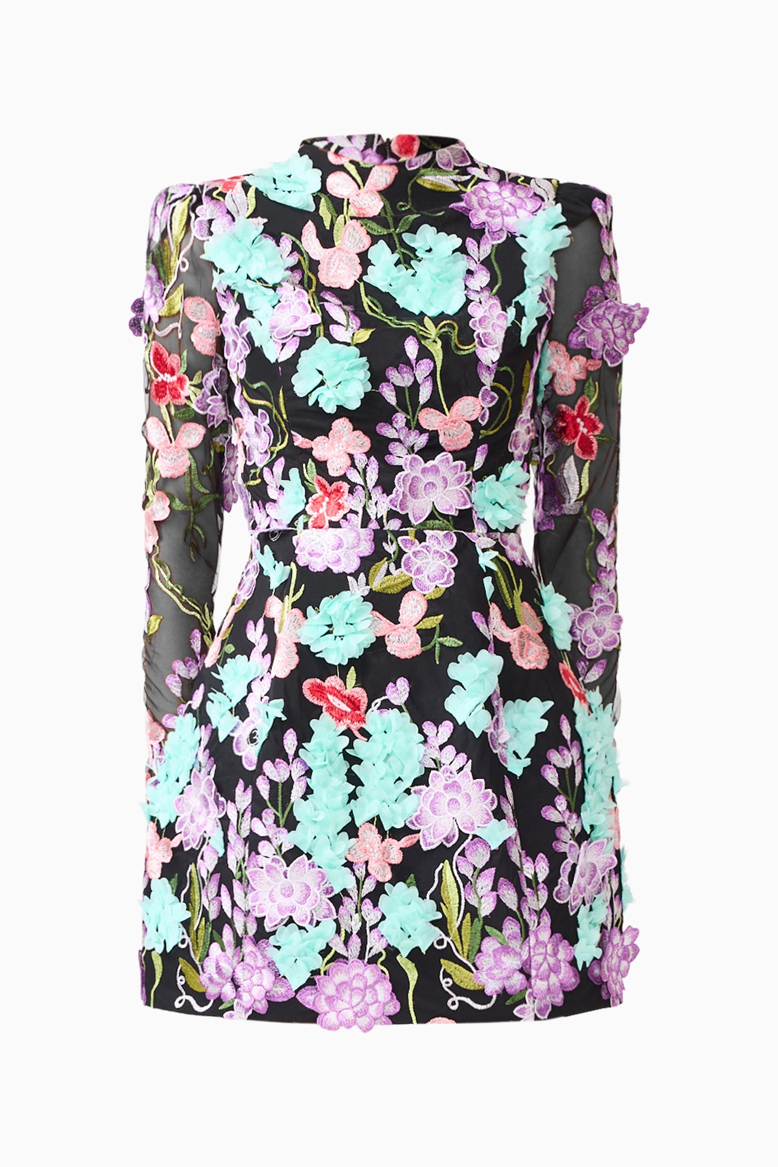 Veloria Long Sleeve Mini Dress in Black & Pastel Floral