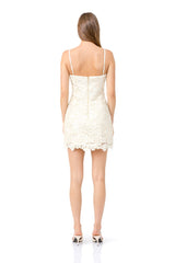 Blossia Embellished Mini Dress in White with a square neckline & pearl lace fabrication front shot