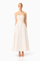 Blossia Embellished Gown in White with strapless neckline front shot