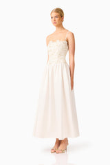 Blossia Embellished Gown in White with strapless neckline side shot