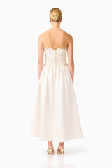 Blossia Embellished Gown in White with strapless neckline back shot