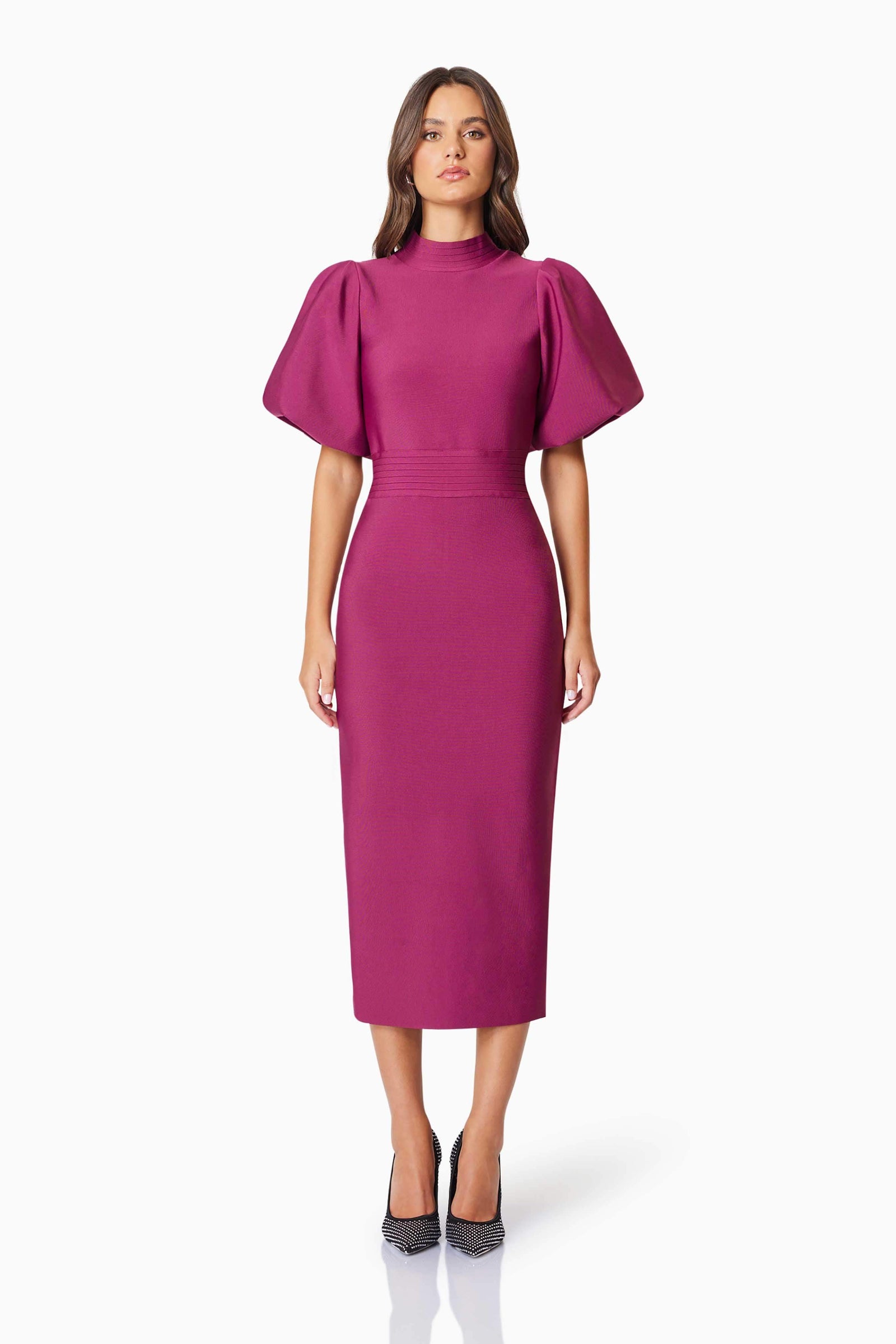 puff sleeve burgundy dress Ella Midi In – Elliatt Color:Bluejay UWS39 blue long sleeve short