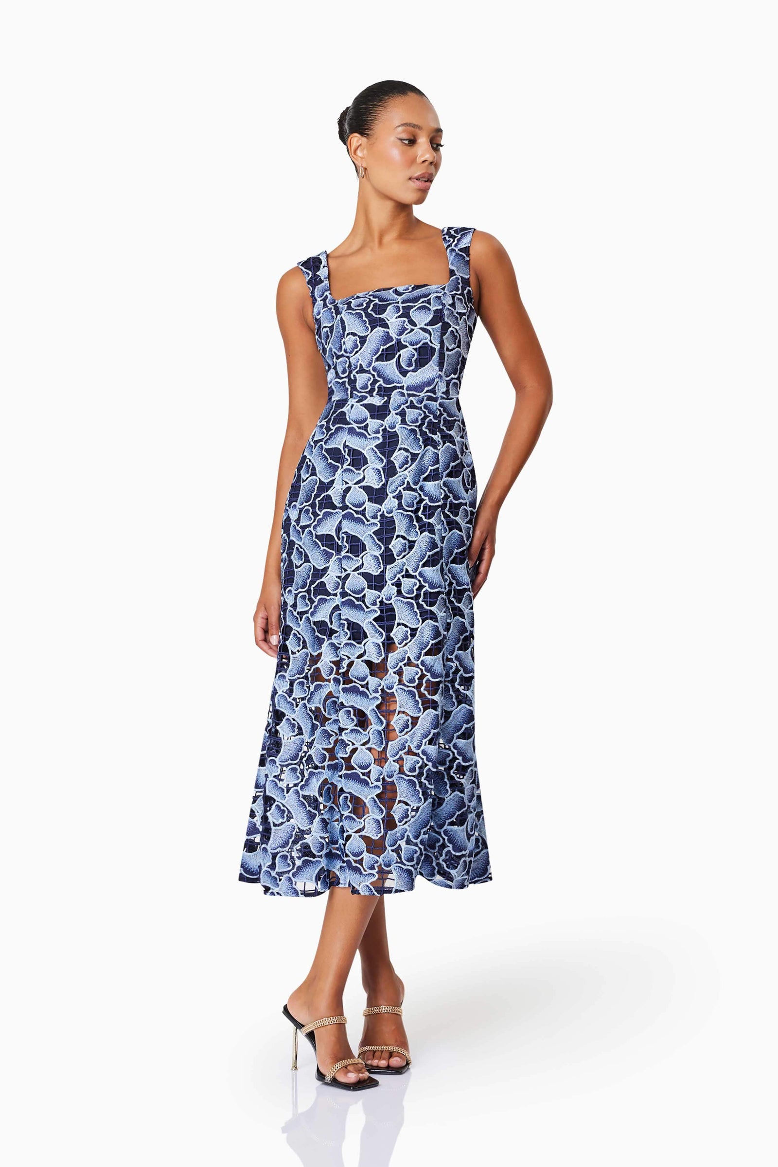 Mila Cocktail Midi Dress - Blue - XXS