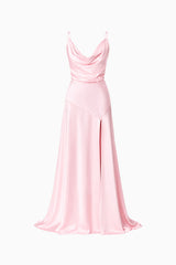 Clementine Cowl Neck Gown in Pale Pink ghost shot