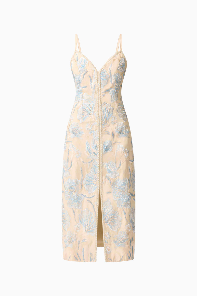 Nia Embroidered Midi Dress in Biege | Elegant Floral Detailing Elliatt Nia Embroidered Midi Dress in Biege | Elegant Floral Detailing Elliatt