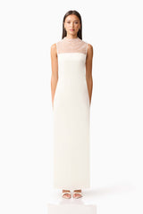 Brunette model wearing the Margot Satin Gown in White front shot