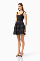 Emberly Lace Mini Dress in Black with thick straps and sweetheart neckline side shot