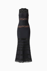 Emberly Lace Gown in Black with sleeveless detailing, a high neckline & fishtail silhouette ghost shot