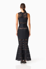 Emberly Lace Gown in Black with sleeveless detailing, a high neckline & fishtail silhouette back shot