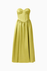 Camellin Sweetheart Gown in Khaki Green with a strapless sweetheart neckline ghost shot