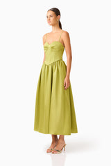 Camellin Sweetheart Gown in Khaki Green with a sweetheart neckline side shot