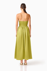Camellin Sweetheart Gown in Khaki Green with a open back, zip up back shot