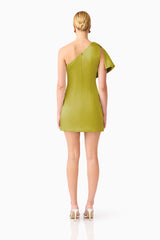 Camellin Asymmetric One Shoulder Mini Dress in Khaki Green with back zipper  back shot