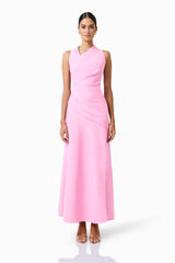 Valessa Asymmetrical Gown in Pink sleeveless with asymmetrical neckline front shot