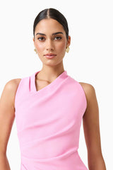Valessa Asymmetrical Gown in Pink sleeveless with asymmetrical neckline close up detail shot