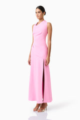 Valessa Asymmetrical Gown in Pink sleeveless with asymmetrical neckline side shot