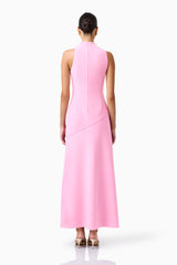 Valessa Asymmetrical Gown in Pink sleeveless with zipper back , back shot