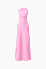 Valessa Asymmetrical Gown in Pink sleeveless with asymmetrical neckline ghost shot