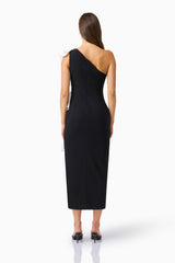 Valessa One Shoulder Midi in Black & White with sleeveless detailing &  asymmetric zipper back back shot 