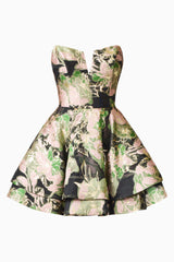 Florayne Sweetheart Mini Dress in Black & Green Floral strapless with sweetheart neckline ghost shot