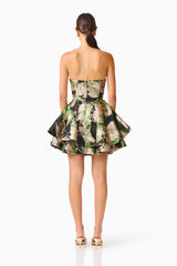 Florayne Sweetheart Mini Dress in Black & Green Floral with a back zipper back shot