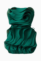 Eloria Asymmetric Ruffle Mini Dress in Forest Green with strapless neckline &  sleeveless ghost shot