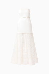 Auielle A-Line Gown in White with strapless neckline & princess seams ghost shot