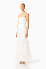 Auielle A-Line Gown in White with strapless neckline with removable straps & princess seams side shot