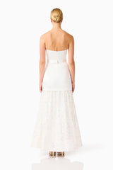 Auielle A-Line Gown in White with strapless neckline & princess seams back shot