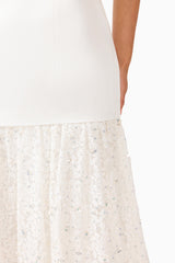 Auielle A-Line Gown in White with strapless neckline & princess seams detail shot