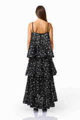 Auielle Tiered Maxi Dress in Black with back zipper & relaxed silhouette back shot