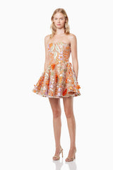 blonde model wearing Discotheque 3D floral mini dress in multi side shot