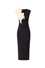 Zahara V-Neck Gown in Black ghost shot