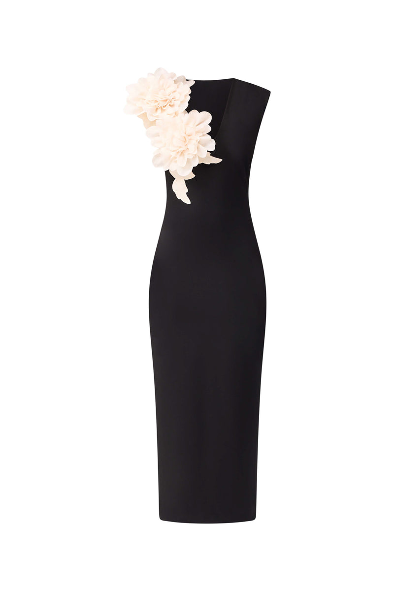 Zahara V-Neck Gown in Black ghost shot