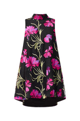 Amaya High Neck Mini Dress in Black & Pink Floral campaign shot 