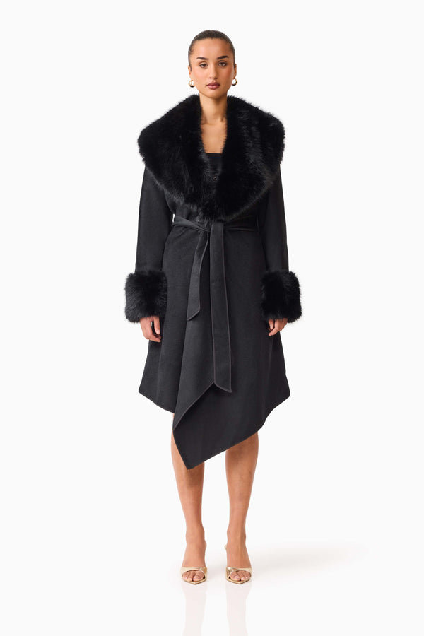 Brunette model wearing the Aria Jacket in Black front shot