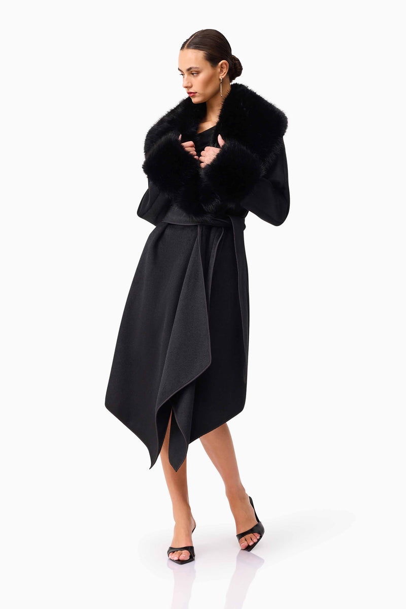 Brunette model wearing the Aria Jacket in Black posed shot
