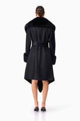 Brunette model wearing the Aria Jacket in Black back shot