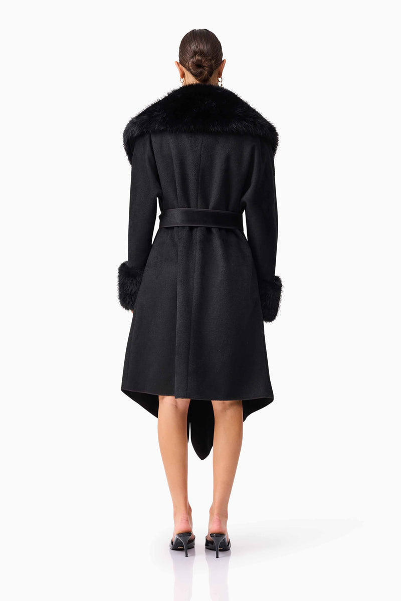 Brunette model wearing the Aria Jacket in Black back shot