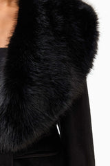 Brunette model wearing the Aria Jacket in Black detail shot