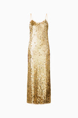 Mercelline Embellished Gown in Gold with a scoop neckline & sequin fabrication ghost shot