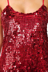 Mercelline Embellished Gown in Red with sequin fabrication & scooped neckline detail shot